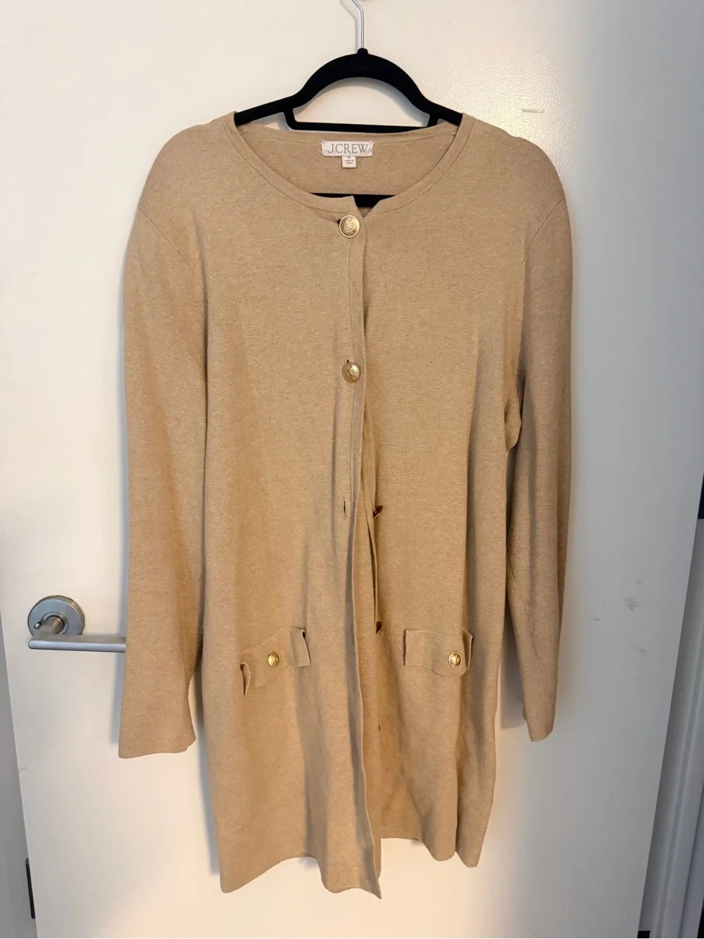 J.Crew Camel Longline Gold Button Cardigan Sweater